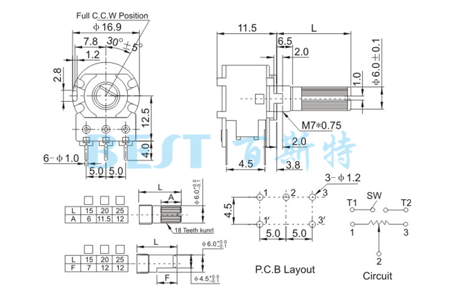 电位器WH148-2K参考图纸